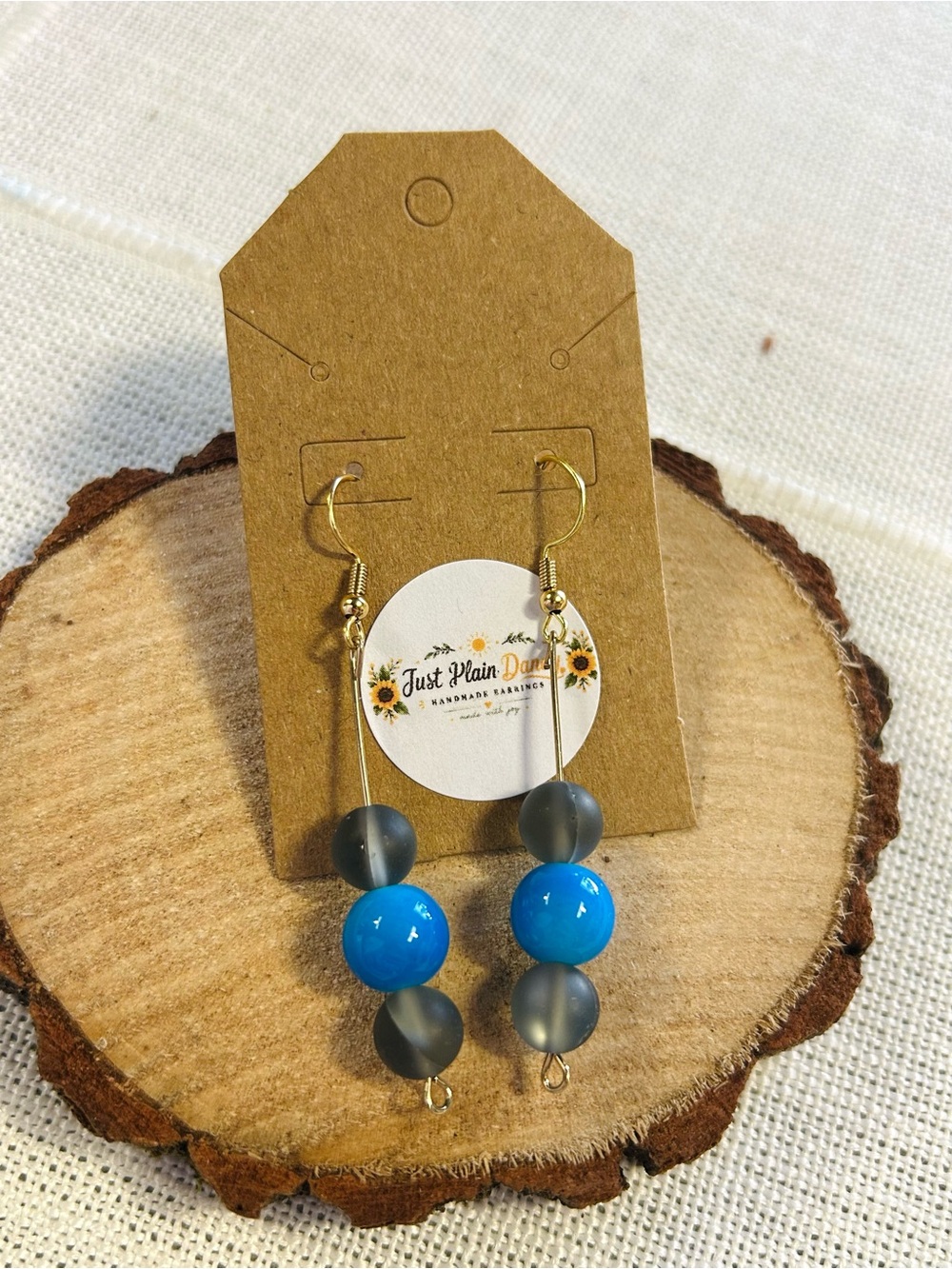 Blue & Gray Beaded Dangle Earrings | Minimalist Handmade Jewelry